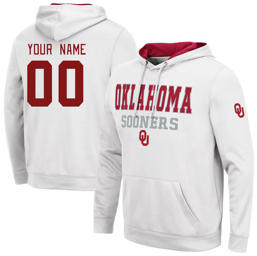 Custom Oklahoma Sooners College Name And Number Hoodie-White